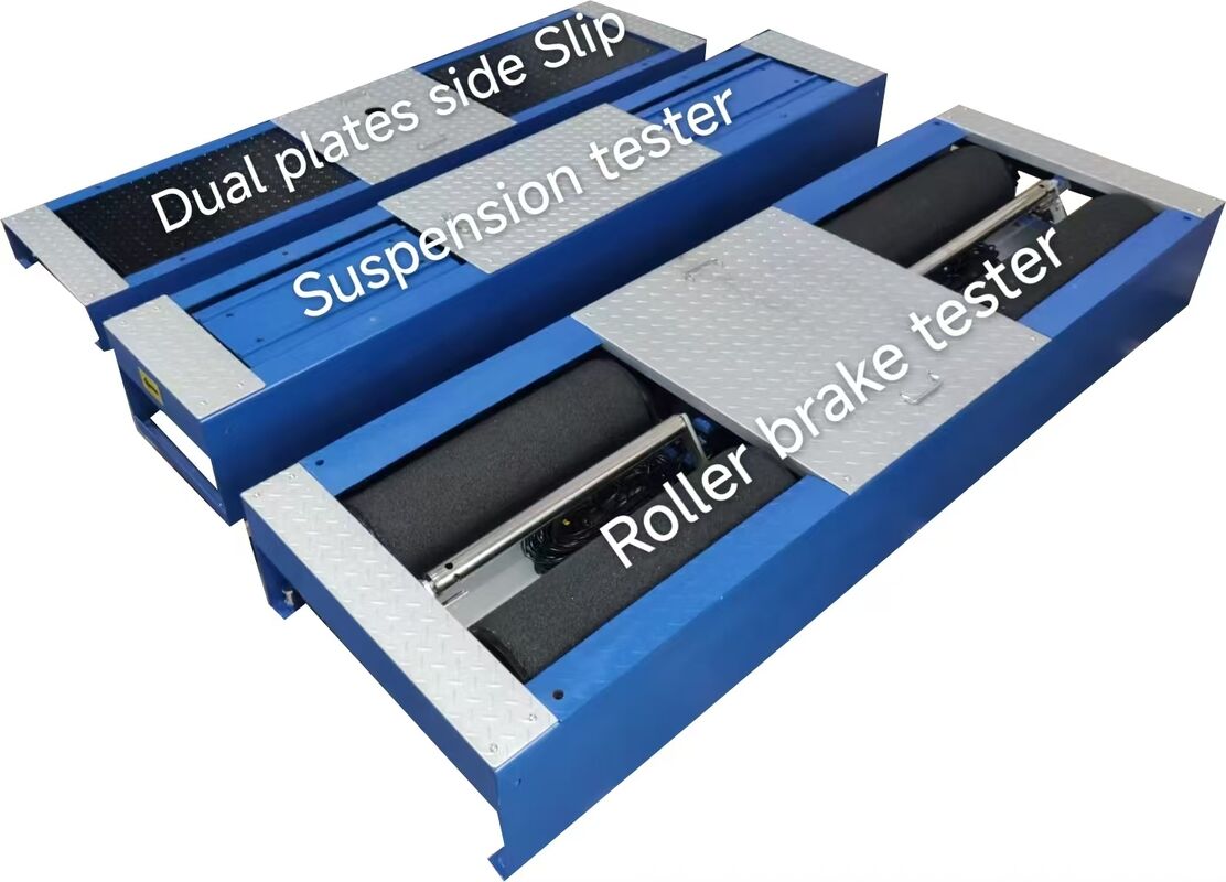 CTGT-3-4 Linha de ensaio de veículo de rolos 4 em 1 Teste de travões de rolos com carga no eixo Teste de deslizamento lateral de placa única Teste de suspensão